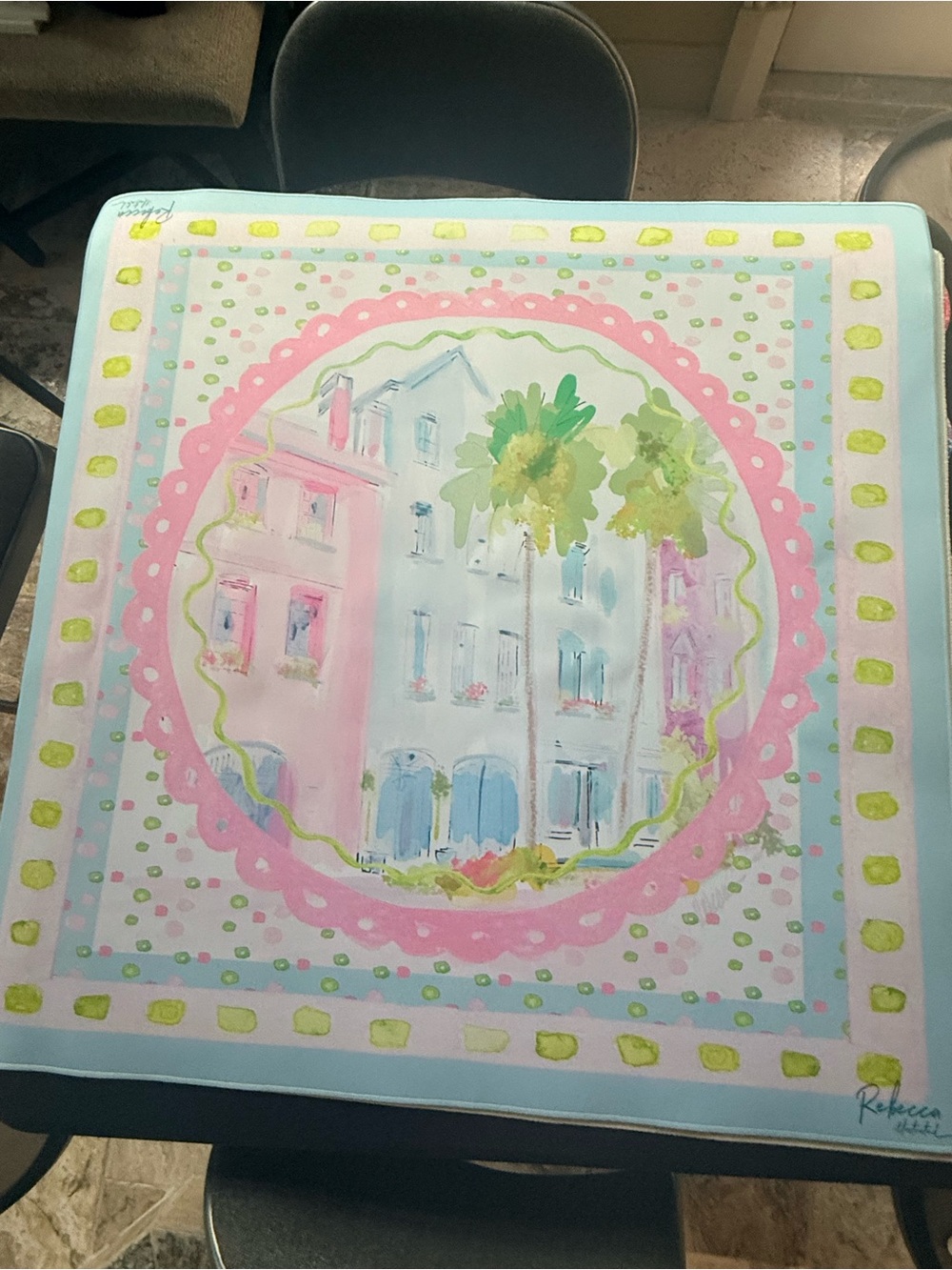 Rebecca Illustrated Rainbow Row Mahjong Mat. Excellent condition.Beautiful color